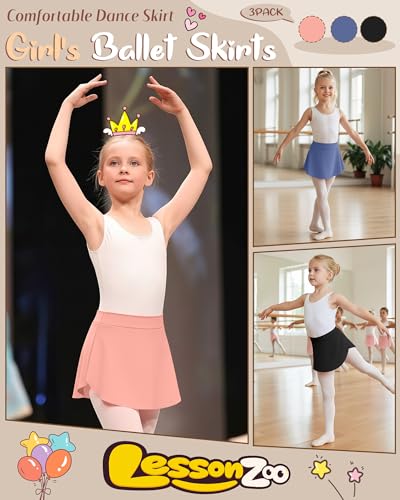 Girls Ballet Skirts 3 Pack Elastic Waist Mini Dance Skirts for Girls