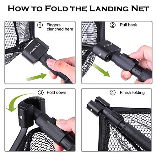PLUSINNO 17" x 12" Fly Fishing Net with 24.5" Extend, Folding Landing Net for Fresh Water