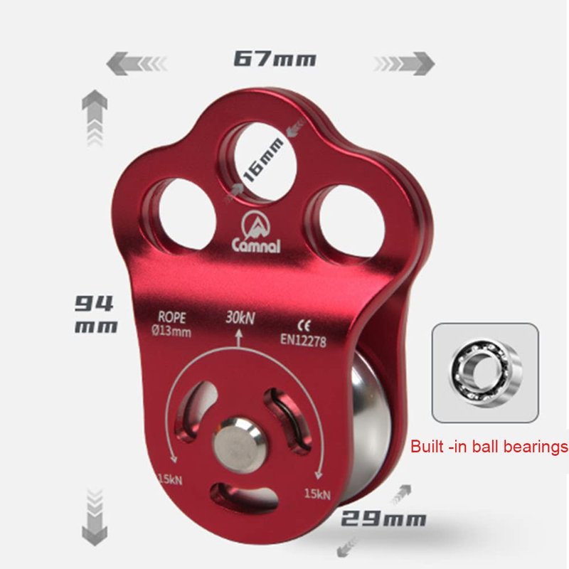 AXUYU Climbing Pulley 30KN Three Holes Ball Bearing Single Pulley Rock Climbing Pulley for 13mm Rope Hauling, Rock Climbing, Rescue Applications, Zipline Sports Etc