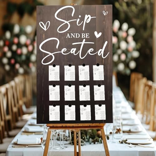 Wedding Seating Chart Decal Stickers Wedding Sign Decor Sip and Be Seated Vinyl Mirrors Sticker for Weddings Reception Display Welcome to Our Weddings Decals for Seating Chart Marriage Decor(White)