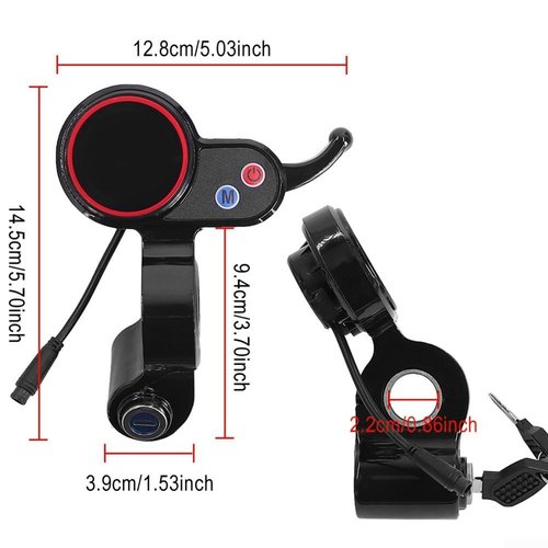 Electric Scooter LCD Display Meter - 22.2mm LH-100 Thumb Throttle with Waterproof 5P Connector for 24V, 36V, 48V, 60V E-Bikes - Enhance Performance for Hitway H5 Scooters