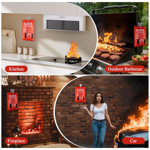 Fire Blanket Emergency Home Kit 40x40 Fiberglass, Pack of 4 - Fast Fire Suppression