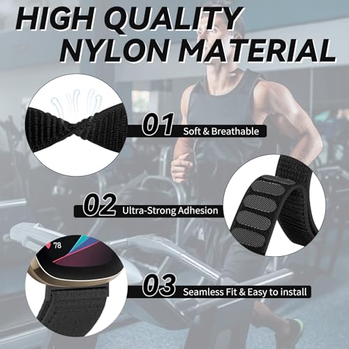 Elastic Nylon Sport Arm/Ankle Band - Dark Black for Fitbit Versa & Sense