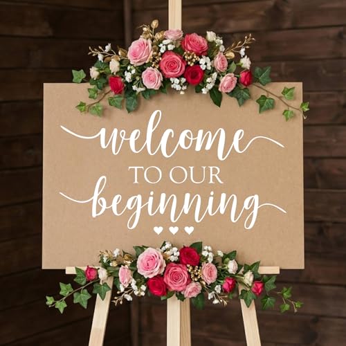 20x11 Inch Wedding Welcome Sign Decal – 'Welcome to Our Beginning' Couples Reception Home Sticker, White