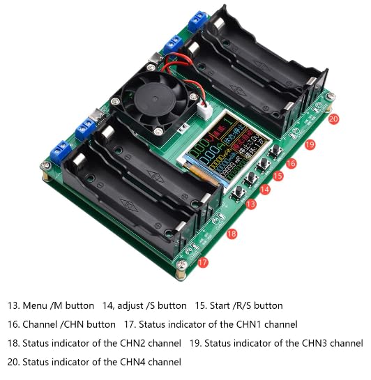 DWEII 1pcs 18650 Lithium Battery Capacity Tester Module MAh MWh Digital Battery Power Detector Module 18650 Tester Type-C (4 Channel)