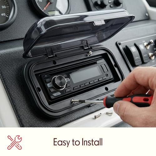 Pyle Marine Waterproof Radio Cover with Flip-Up Door - Heavy Duty Boat Stereo Protector