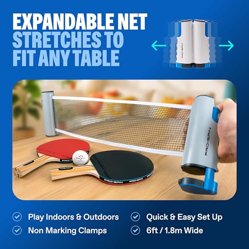Portable Ping Pong Set with Retractable Net - 4-Player Set, Active Red