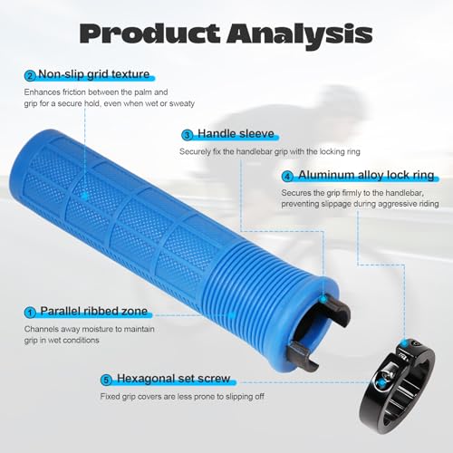 Ergonomic Non-Slip Bike Grips - Blue, Comfortable Handlebar Grips