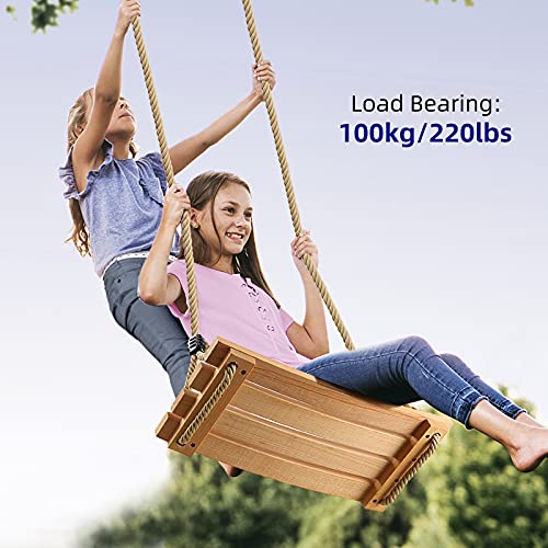 PELLOR Wooden Tree Swing Seat for Children & Adults - Burlywood, 17.7x7.9 inches, Indoor & Outdoor Rope Swing