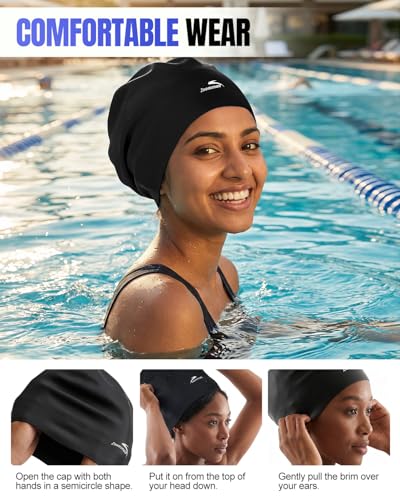X-Large Silicone Swim Cap for Long Hair - Black / Large
