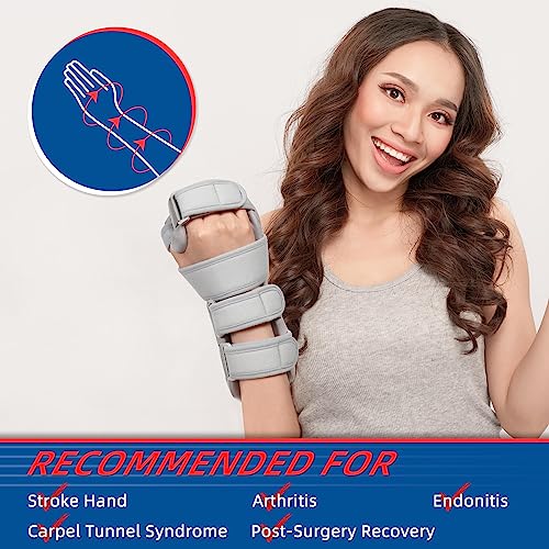 Fanwer Stroke Resting Hand Splint Left&Right, Hand Brace Splint for Stroke Patients - Functional Night Immobilizer Wrist Finger Brace Support for Straightening Fingers, Arthritis, Carpal Tunnel Syndrome (Left)