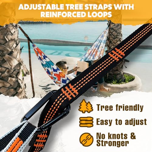 NATUREFUN Colorful Geometry Travel Camping Hammock 275x140cm Ultra-Light, Breathable, Quick-Drying with Carabiners & Straps