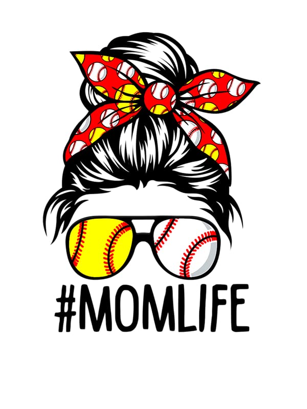 Mom Life Decal Sticker Pack - Messy Bun Softball & Baseball - 5 Inch