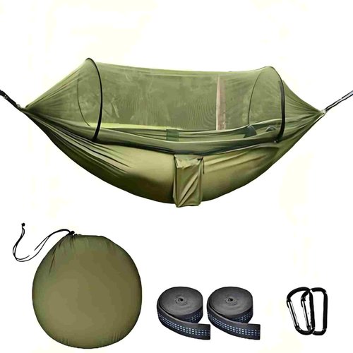 FIRINER Camping Hammock with Mosquito Net, Lightweight Portable Double & Single Hammock Tent with 2 Tree Straps, Parachute Nylon Hammock for Outdoor Backpacking Beach Backyard Patio Hiking, Arm Green