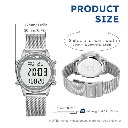 Men's Pedometer Watch with Stainless Steel Bracelet - Black