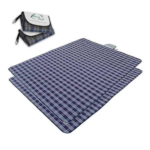 Wind Tour Waterproof Picnic Blanket Set - Foldable Sandproof Outdoor Mat for Camping Beach Park, 59x71 inches, Navy Blue, Includes 2 Mats