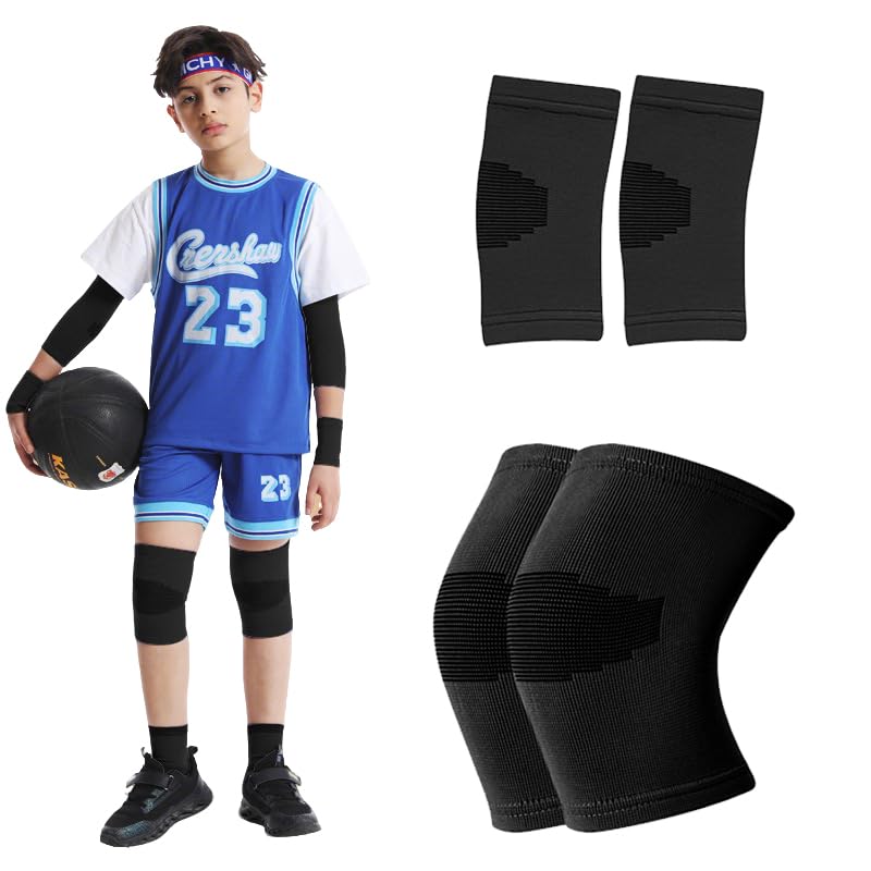 Kids Elbow & Knee Compression Sleeves - Black, Small