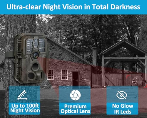 64MP Trail Camera with 1296P HD Video & No-Glow Night Vision