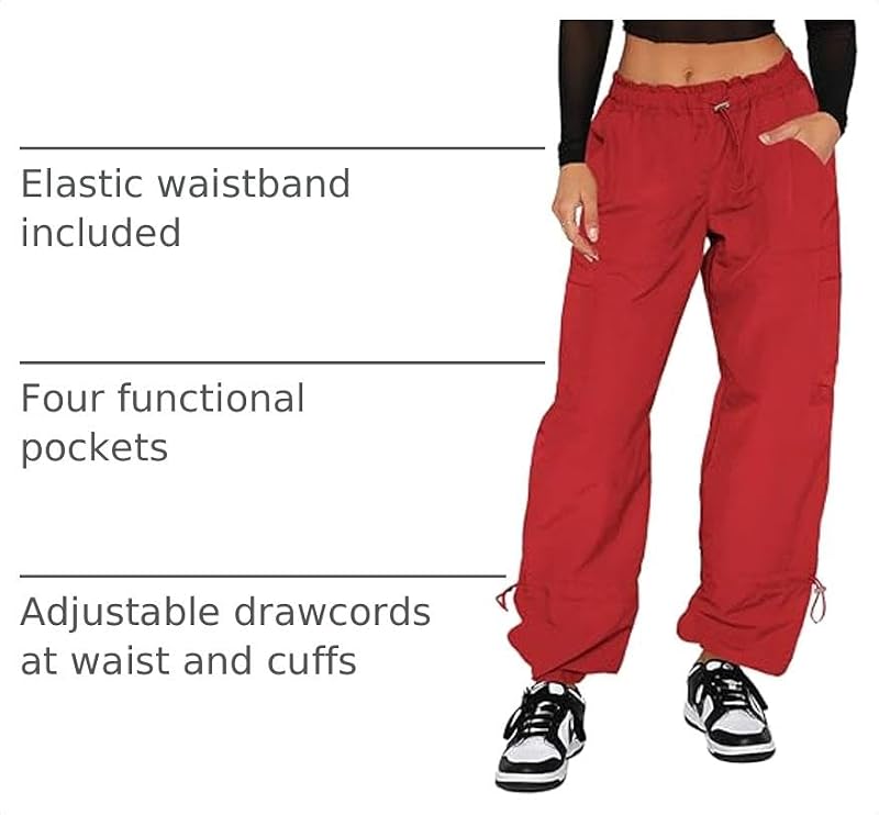 DISCIPBUSH Women’s Red Cargo Pants - Parachute & Rave Festival Style Large