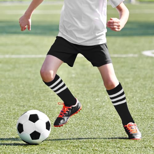 Toddler Athletic Soccer Socks - 3 Pairs for Kids 3-6 Years - White/Blue/Black