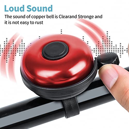Loud Aluminum Bicycle Bell for Adults & Kids - Red, Right Hand Use - 2 Pack