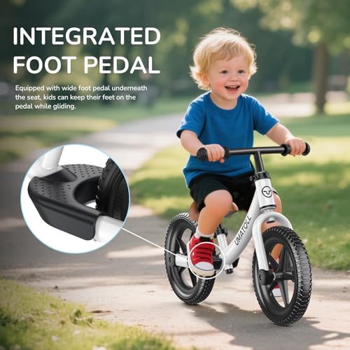 Umatoll White Toddler Balance Bike for 2-5 Years Old, Adjustable Kids Bike Gift