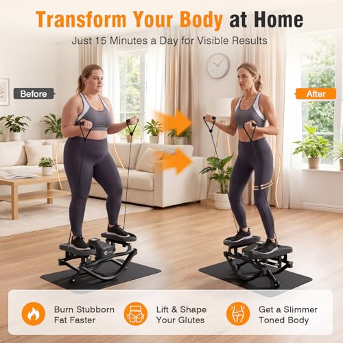 Rock Stepper Exercise Machine - 350 LBS Capacity, Portable & Noise-Reducing - Black