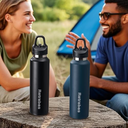 Insulated Water Bottle - 21.6 oz Leak-Proof Tumbler, Black