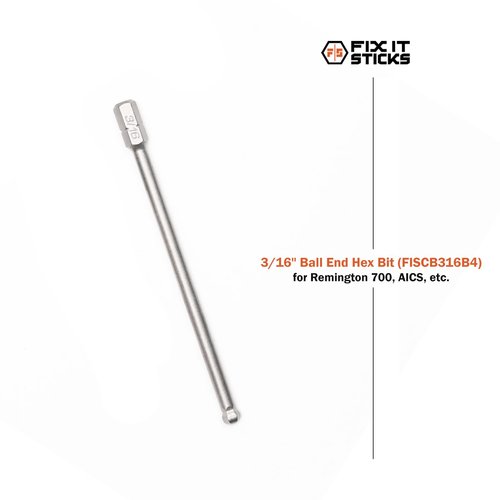 Fix It Sticks Extended Action Hex Bit - 0.1875"x4" Long Gunsmith Screwdriver Bits for Rifle Maintenance & General Use, Compatible w/Standard 1/4" Drivers & Tools | 3/16" Ball End Hex Bit
