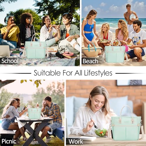MAXTOP Insulated Lunch Bag for Women Large Green - Leakproof Cooler with Wide-Open Pocket, Removable Shoulder Strap