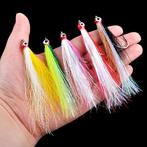 Clouser Minnow Fly Fishing Flies Bucktail Teasers 5 Colors, Mixed Color-5pcs