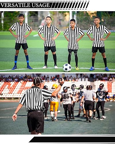 4 Sets Soccer Referee Costume Shirt & Whistle - Adult Large