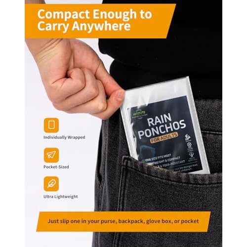 Hitituto Rain Ponchos for Adults - Extra Long Emergency Poncho with Hood, 6/12/24 Family Pack Raincoat, Home Survival Kits