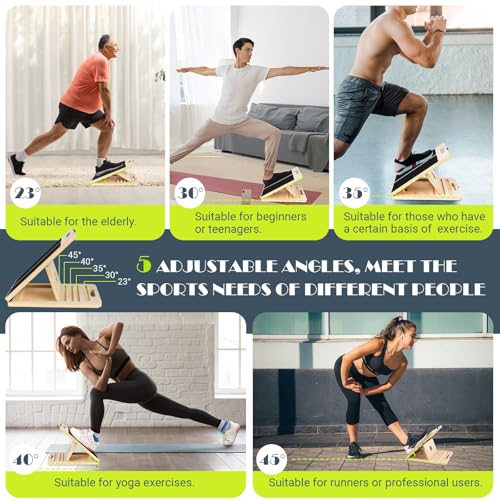 Portable Wooden Slant Board for Calf Stretching - 5 Angles, Non-Slip, 300 LBS Capacity