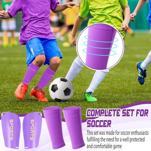 Syhood Kids Soccer Shin Guards and Sock Sleeves (Medium, Purple) - Complete Protective Set