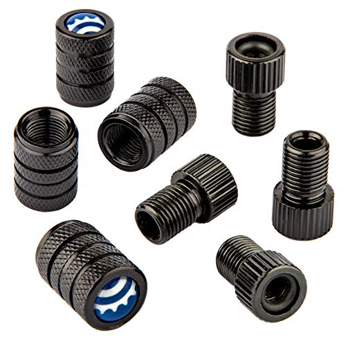 Presta Valve Adapter - Convert Presta to Schrader - Black Round Caps