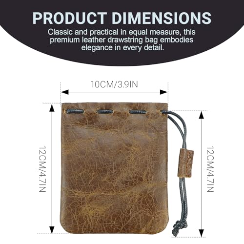 Drawstring Cowhide Bag - Small Waterproof Leather Pouch, Light Brown