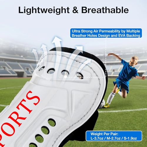 Motspo Toddler Soccer Shin Guards with Adjustable Double Straps, Black-White, Medium (3'9"-4'5" tall)