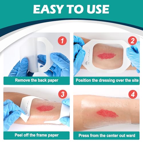Transparent Film Dressing 4" x 4.75" - Waterproof Adhesive Bandages, 10 Pack
