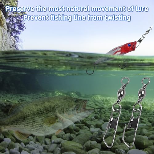 Fishing Barrel Swivels with Safety Snap - 14#-15lb, 60pcs