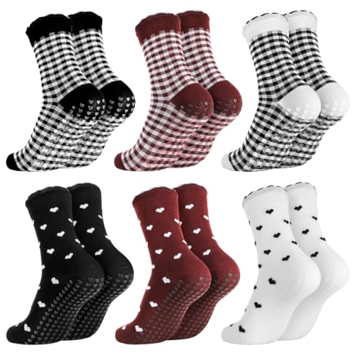 Cute Ruffle Pilates Grip Socks - Solid Heart Gingham Series