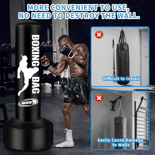 JUOIFIP 68.9'' Freestanding Boxing Punching Bag with Stand, Gloves & Pump