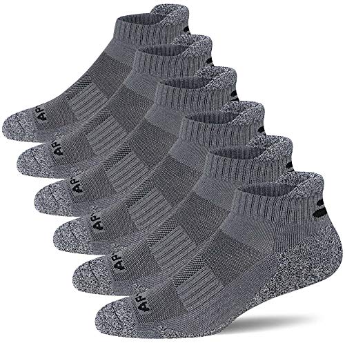 Men's Cushioned Athletic Running Ankle Socks 6 Pairs Graphite Grey 13-15