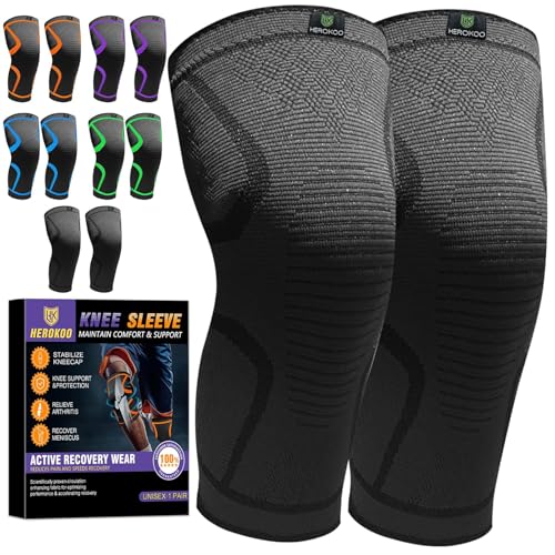 Compression Knee Brace for Pain Relief - 2 Pack, Black/Large