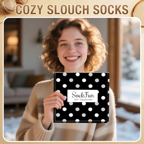 Women's Chunky Wool Slouch Socks - Scrunch Stacked Long Socks - Black Medium