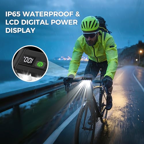 AInxcdote 4800 Lumen USB Rechargeable Bike Light with LCD Display for Night Cycling