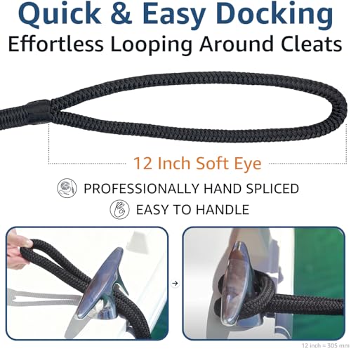 Boat Dock Lines 1/2" x 15' - Double Braided Nylon, 4 Pack