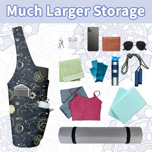 Large Yoga Mat Bag with Wet Dry Pocket & Water Bottle Holder - Sun Moon