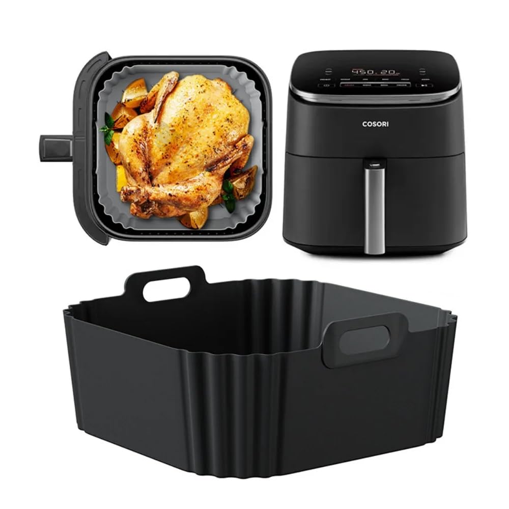 AF140 UK Silicone Air Fryer Liners for Ninja Air Fryer AF180 AF181, for COSORI 5.5 6L, 2pcs Reusable Airfryer AF141 UK Silicone Trays for Philips HD9270, 9 Inch Square Non-Stick Air Fryer Acc