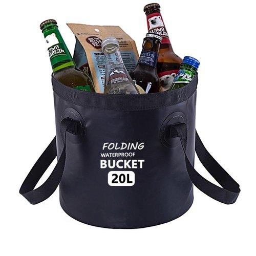 IFWELL Collapsible Bucket with Handle 5 Gallon Portable Folding Bucket Upgraded Ultra Lightweight Outdoor Basin Pail for Fishing, Camping, Hiking, Car Washing and More (Black, 20L-12L)